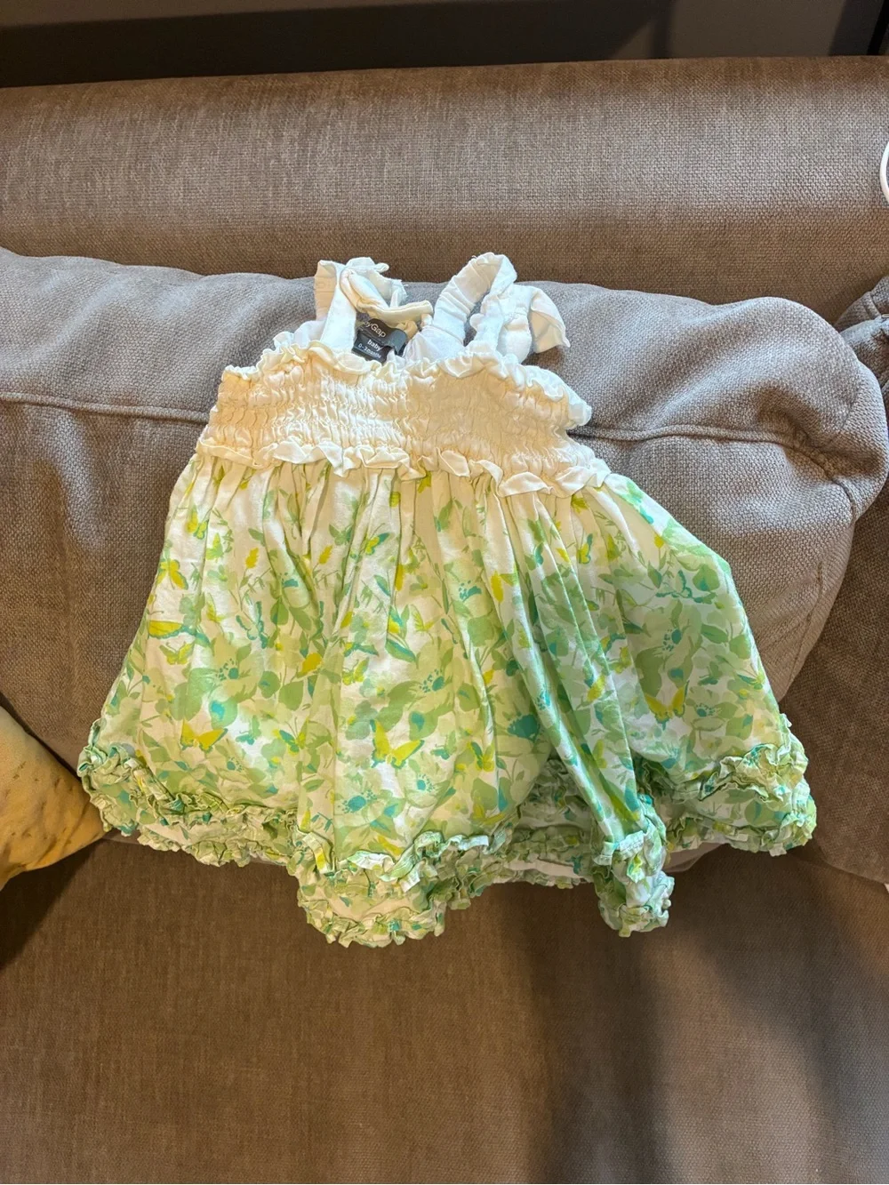 GAP White and Green Floral Ruffle Sundress